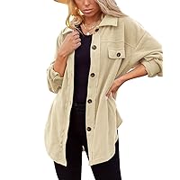 Merryfun Womens Flannel Shirt Jacket Button Down Long Sleeve Oversized Shacket Coat Loose Casual Blouse Tops With Pockets