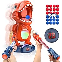 Movable Dinosaur Shooting Toys for Kids Games with 2 Air Pump Gun, Party Toys with Score Record, LED & Sound, 48 Foam Balls Electronic Target Practice Gift for Boys and Girls