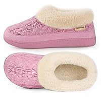 HomeTop Women's Cozy Cable Knit Memory Foam House Shoes Slipper with Fuzzy Plush Collar
