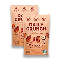 Daily Crunch Sprouted Almonds, 5 Ounce Resealable Bags (Nashville Hot, 2 Pack) Packaging May Vary - Sprouted and Dehydrated for a Unique Crunch, Keto Friendly, Non-GMO, Oil and Salt Free, Vegan, Healthy Snack