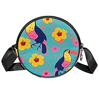 Crossbody Bag Floral Toucans Messenger Bags Round Satchel Bag for Women Ladies Girls