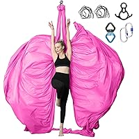 11 Yards Aerial Silks Yoga Swing Set - Aerial Yoga Hammock Kit Anti-Gravity Flying for Fitness, Low/Non Stretch Nylon Tricot Fabric Hardware Included for Dance