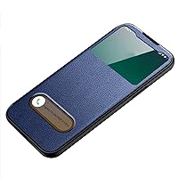 LOFIRY- Designs Genuine Leather Case for iPhone 14/14 Pro/14 Max/14 Pro Max,S-View Flip Cover Smart Tap Control Magnetic Book Folio Kickstand Protective Phone Case (14 6.1'',Blue)