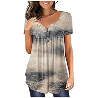 Womens Blouses,Plus Size Loose Summer Short Sleeve Top V Neck Sexy Trendy Printed Tees T Shirt Casual Shirt