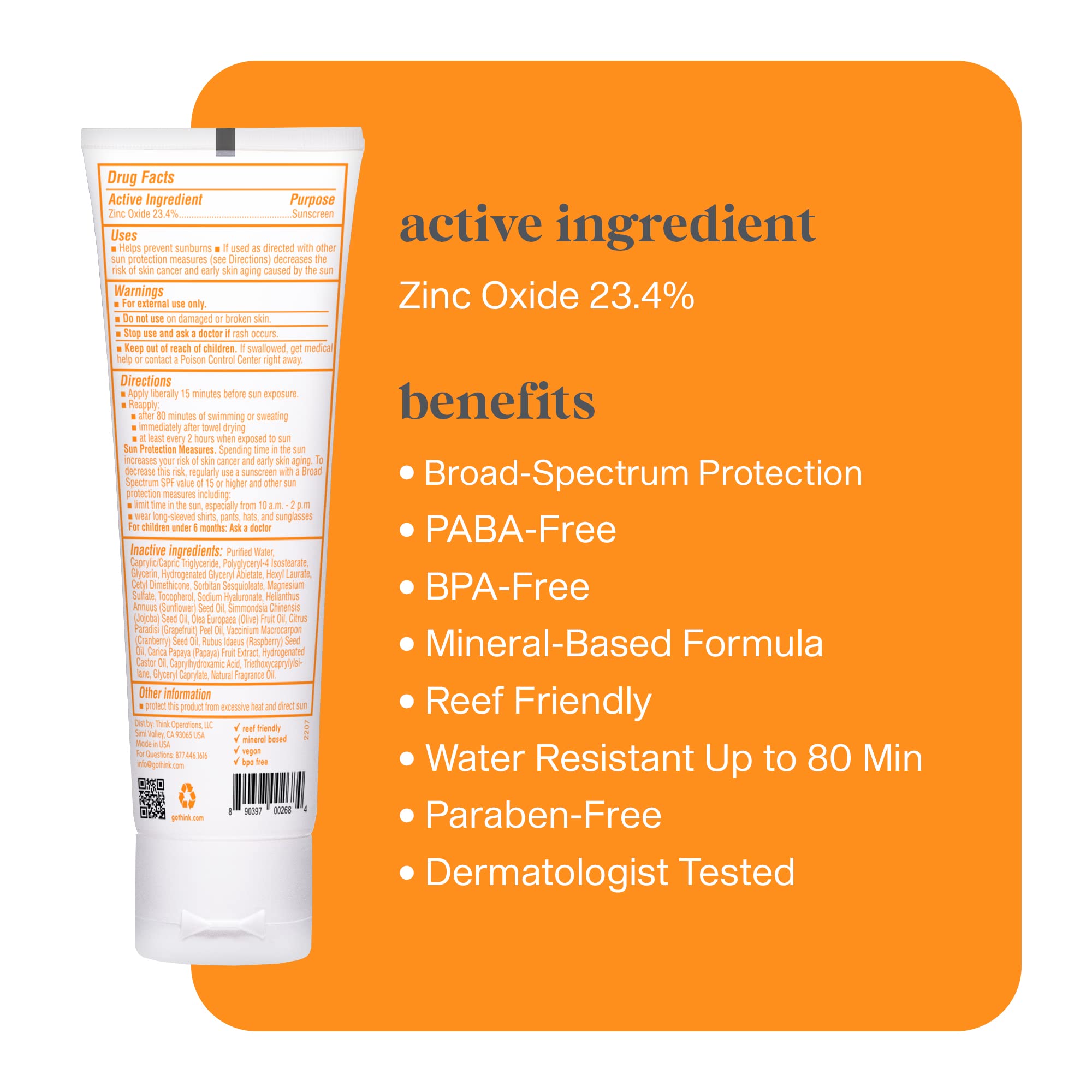 Thinkbaby SPF 50+ Baby Sunscreen – Safe, Natural Sunblock for Babies - Water Resistant Sun Cream – Broad Spectrum UVA/UVB Sun Protection – Vegan Mineral Sun Lotion, 3 Oz.
