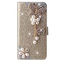 XYX Wallet Case for Samsung Galaxy S24 Plus 5G 6.7 inch, Bling Glitter Crown Butterfly Diamond Luxury Flip Card Slot Girl Women Phone Protection Cover, Gold