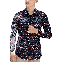 Men's Batik Shirt Long Sleeve with Geometrical Pattern