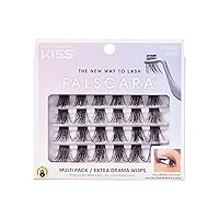 KISS Falscara Multipack False Eyelashes, Lash Clusters, Extra Drama Wisps', 18mm-20mm, Includes 24 Lash Wisps (6 Short, 12 Medium, 6 Long), Contact Lens Friendly, Easy to Apply, Reusable Strip Lashes