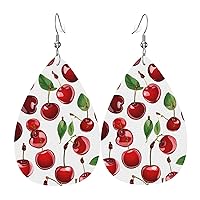(Red White Mushroom) Faux Leather Teardrop Earrings For Women Teen Girls Bridal Mother Boho Drop Dangle Earrings Gift