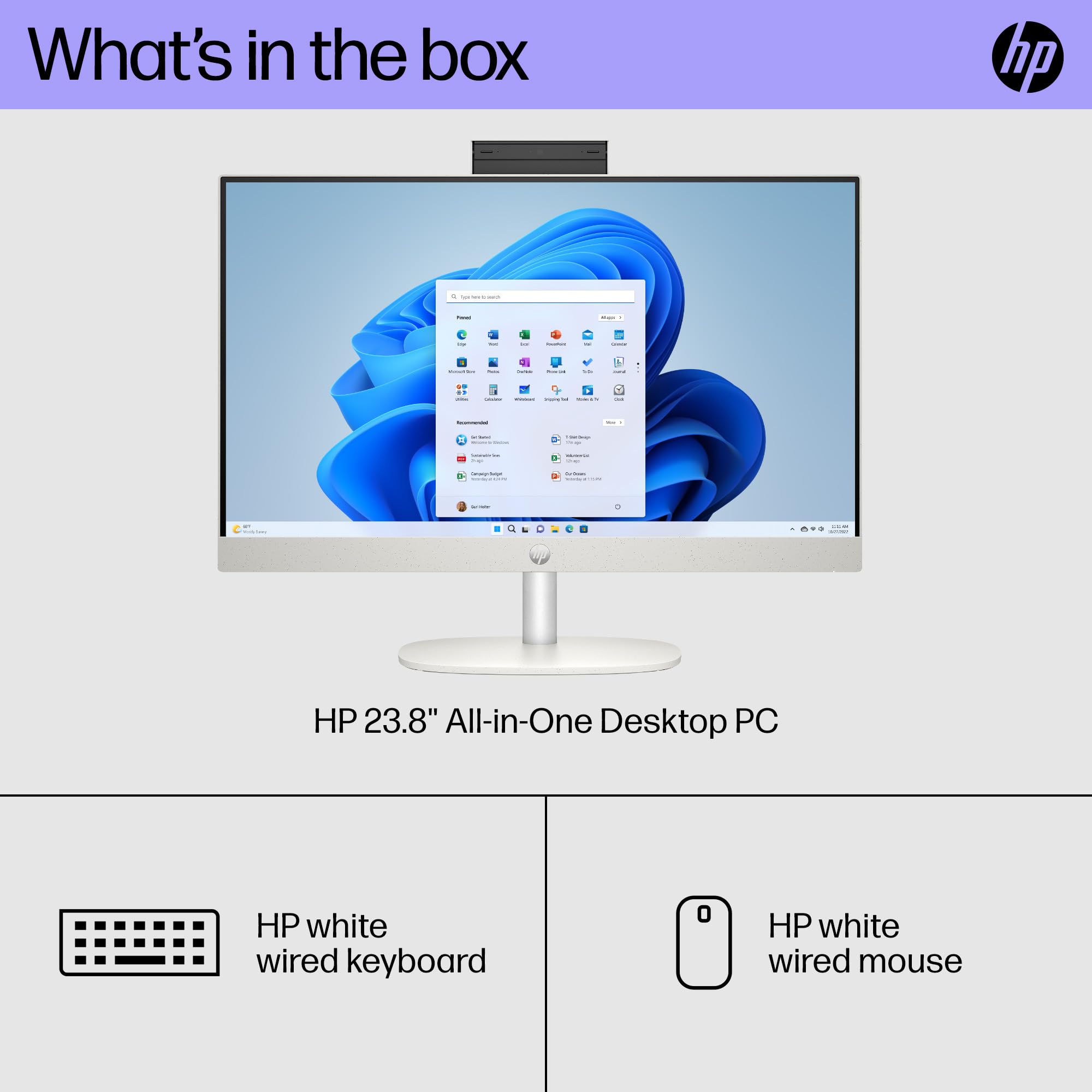 HP 23.8 inch All-in-One Desktop PC, FHD Display, AMD Athlon Silver 7120U, 8 GB RAM, 256 GB SSD, AMD Radeon Graphics, Windows 11 Home, 24-cr0010 (2023)