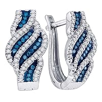 The Diamond Deal 10kt White Gold Womens Round Blue Color Enhanced Diamond Spiral Stripe Hoop Earrings 1/3 Cttw