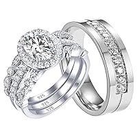 CEJUG 1.9Ct Oval Cz Wedding Ring Sets for Him and Her Women Men Titanium Stainless Steel Bands 18K Gold Couple Rings Size 5-13