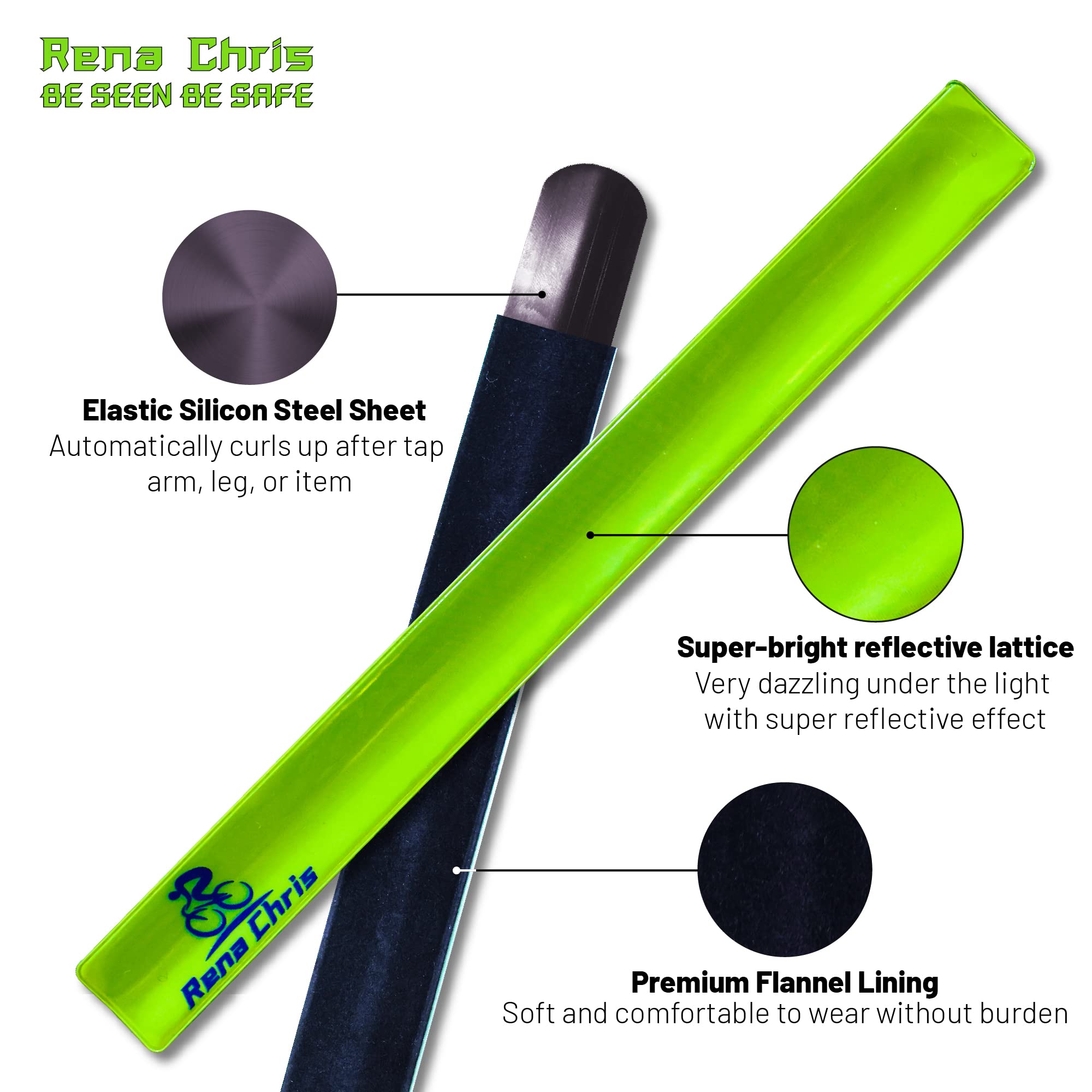 Reflective Bands for Wrist, Arm, Ankle, Leg. High Visibility Reflective Gear for Night Walking, Cycling and Running. Safety Reflector Tape Straps. Very Large Reflective Surface Area