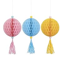 Pink, Blue, & Yellow Hanging Paper Honeycomb Decoration Kit (Pack Of 3) | Vibrant Design, Perfect Party Accessory for Birthdays, Baby Showers, & Summer Gatherings