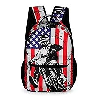 Dirt Bike American Flag Motocross Biker Lightweight Backpack Travel Daypack Laptop Backpacks with 1 Main Compartment Front Utility Pocket