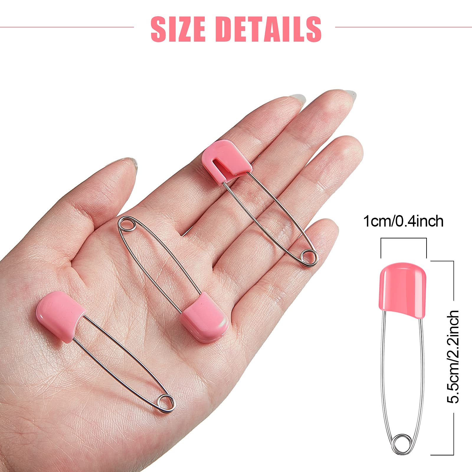 50 Pieces Diaper Pins Baby Safety Pins 2.2 Inch Plastic Head Cloth Diaper Pins with Locking Closures Stainless Steel Nappy Pins with Velvet Bag (Pink)