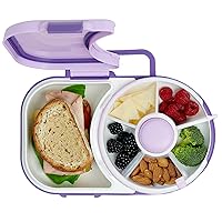 GoBe Kids Lunchbox with Detachable Snack Spinner + Hand Strap & Sticker Sheet, Reusable Bento Style Lunch Container 5 Small +1 Large Sandwich Compartment, BPA & PVC Free, Dishwasher Safe (Taro Purple)