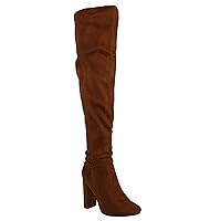 Women's Lisa-13 Faux Suede Over The Knee Snug Fit Chunky Block High Heel Dress Boots