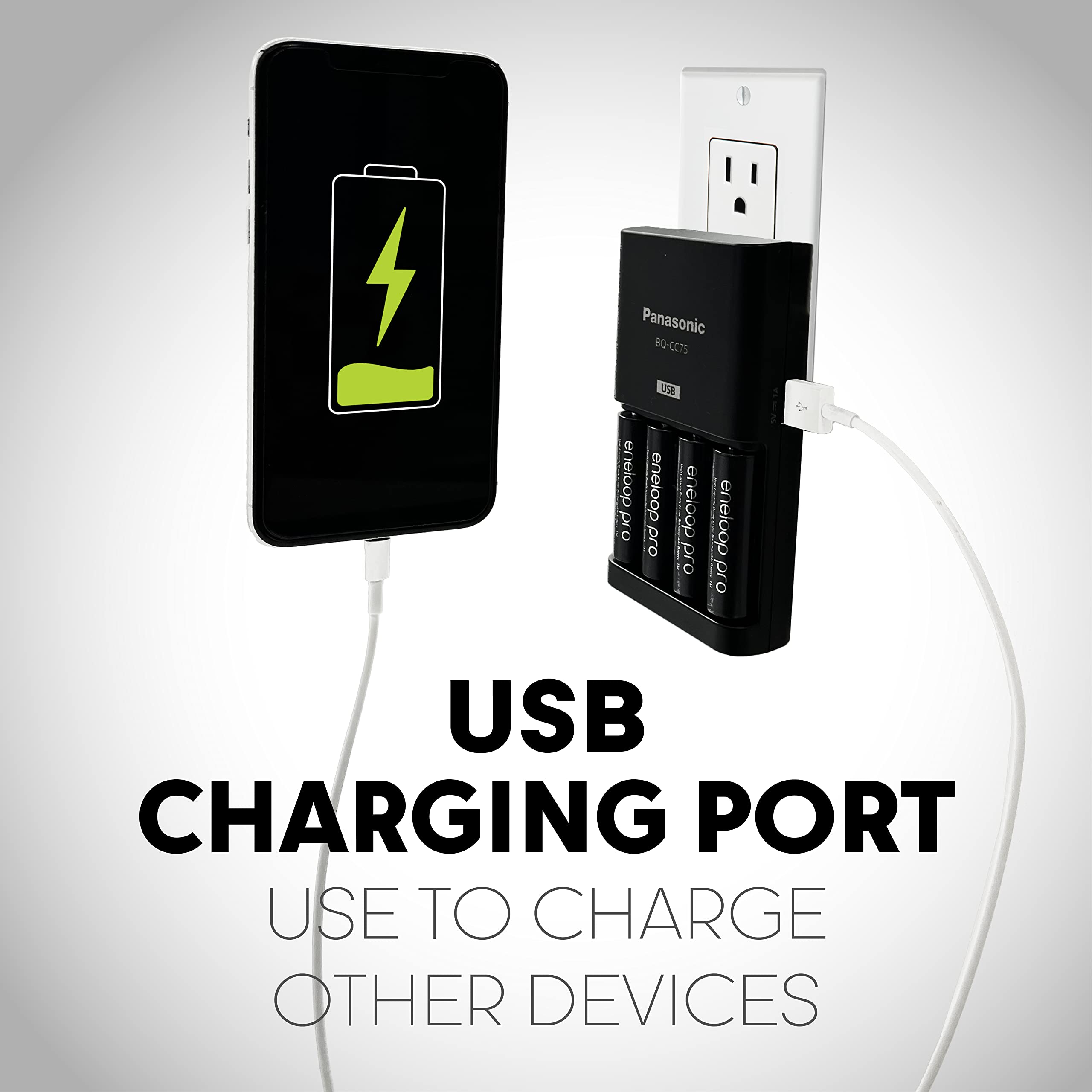 Panasonic BQ-CC75KSBHA Advanced Individual Battery Charger With USB Charging Port, Black