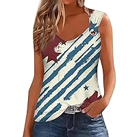 Womens American Flag Shirt Notched Neck Casual Tank Tops Novelty Sleeveless T Shirts 4th of July Graphic Tee Tanks