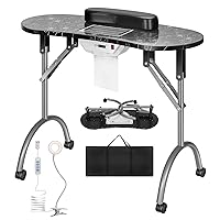 Portable Manicure Nail Table on Wheels with Built-in Dust Collector, Updated USB-Plug LED Table Lamp, Carry Bag for Home Spa Beauty Salon Workstation, Black