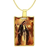 14k Gold Heavy Plated Framed Virgin Mary Full Portrait Pendant + Chain Necklace Choose Style (Rope, Figaro, or Curb) Set