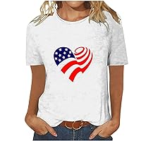 American Flag Heart Print Shirt Women Patriotic T-Shirt 4th of July Cute Graphic Tee Tops USA Flag Star Stripe Tops