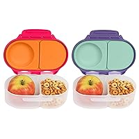 Snack Box (2-pack) for Kids & Toddlers: 2 Compartment Snack Containers, Mini Bento Box, Lunch Box. Leak Proof, BPA free, Dishwasher safe. Ages 4 months+ (s'shake + Lilac pop, 12oz capacity)