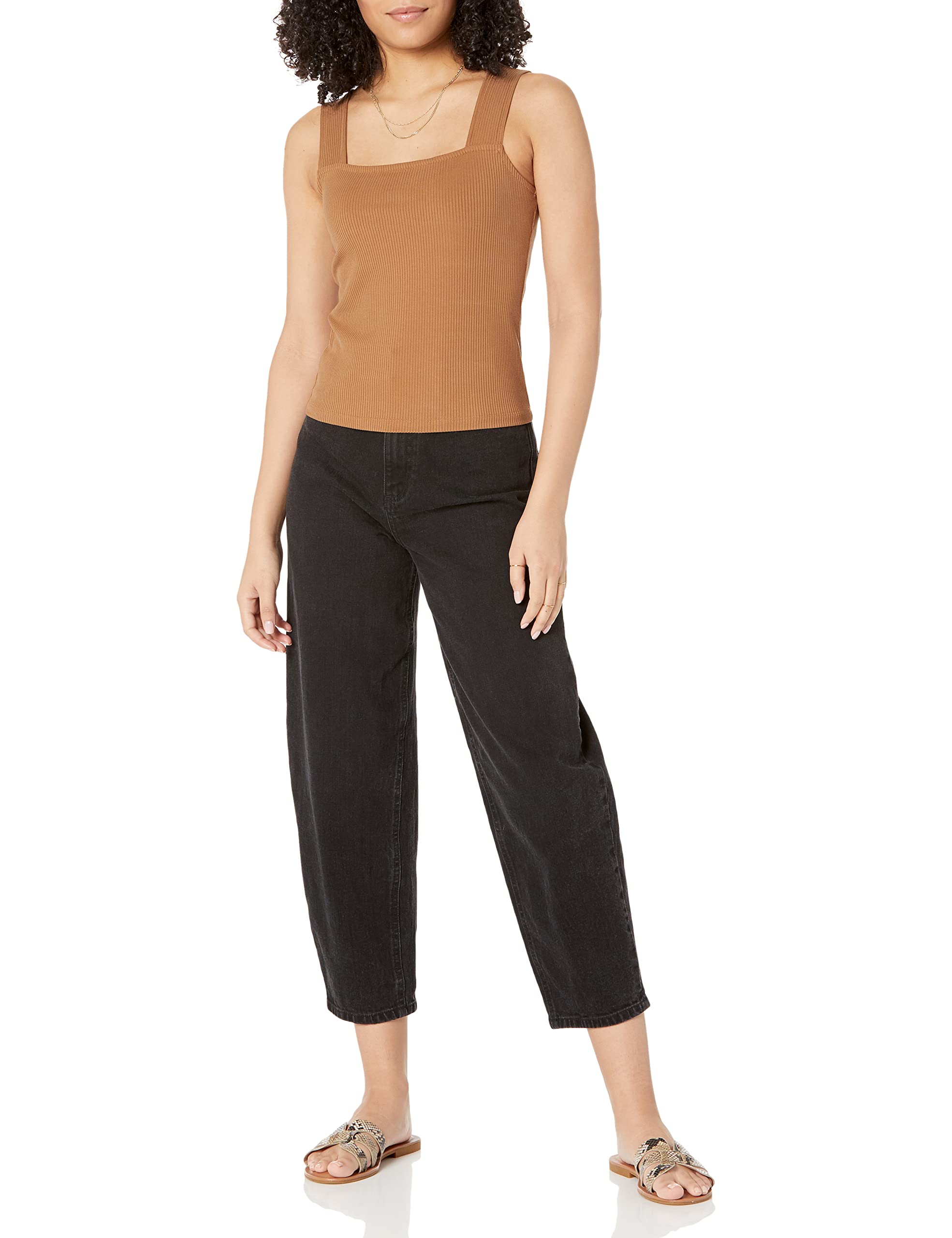 The Drop Women's Jody Square-Neck Cropped Fitted Rib Knit Tank Top