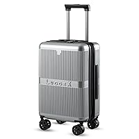 LUGGEX Carry On Luggage 22x14x9 Airline Approved with Spinner Wheels - 100% PC Hard Shell Expandable Luggage - Effortless Travel with Bigger Wheels (Silver Suitcase)