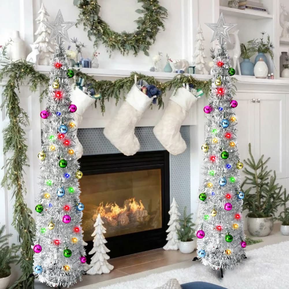 Mua 5Ft Collapsible Pop Up Christmas Tree Tinsel with 50 Color ...