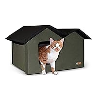 K&H Pet Products Outdoor Cat House Extra-Wide Unheated Cat Shelter for Two, Olive, 26.5 X 21.5 X 15.5 Inches