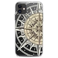 TPU Case Compatible for iPhone 15 Pro Max Сompass Art Map East Design Print West Cute South Soft Flexible Silicone White Clear North Slim fit Beige Travel
