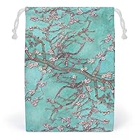 Almond Blossoms Canvas Drawstring Bags Reusable Storage Bag Gifts Jewelry Pouch Organizer for Travel Home