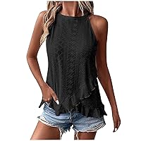 Prime Wardrobe Deals of The Day Ruffle Trim Sleeveless Tops Women Summer Eyelet Tank Top Sexy Going Out Camisole Top Casual Vacation Tee Shirt Womens Summer Tops