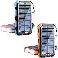 YELOMIN 2 Pack 20000mAh Solar Power Bank Portable Solar Charger with Dual Flashlights (Blue and Orange)