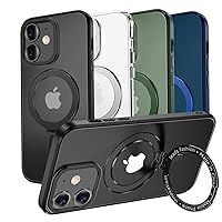 MAGIC JOHN for iPhone 12/iPhone 12 Pro Case 6.1 inch[Compatible with Magsafe] [with Magnetic Metal Stand][Military Grade Shockproof][Anti Yellowing],Translucent Matte Back with Soft Edge,Black