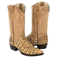 Texas Legacy Mens Rustic Sand Western Leather Cowboy Boots Crocodile Tail Print
