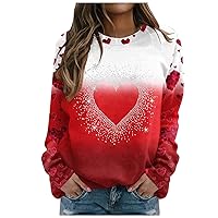 Women Valentine's Day Printed Long Sleeve Shirts Tops Casual Round Neck Pullover Graphic Tees Sweatshirt T-Shirt
