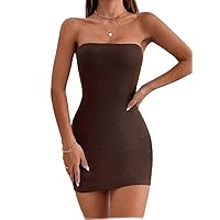 Dresses for Women Cut Out Back Tube Bodycon Dress (Color : Coffee Brown, Size : XX-Small)