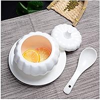 2 Pieces of Pure White Ceramic Pumpkin Soup with Lid to Send Spoon Household Water Stew Stewed Bird's Nest Tonic Soup Steamed Egg Bowl