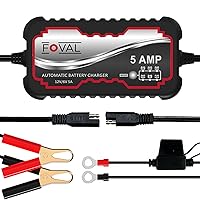 FOVAL 5Amp Car Battery Charger, 6V and 12V Automotive Charger, Battery Maintainer, Float Charger and Automatic Repair Desulfator, Trickle Charger for Motorcycle, ATV, Lawn Mower, Lead Acid Batteries