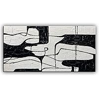 YaSheng Art- 3D Thick Texture Black and White Canvas Wall Art Hand-Painted Minimalism Abstract Artwork Oil Painting Home Decorations Modern bedroom Wall Art Ready to Hang 24X48inch