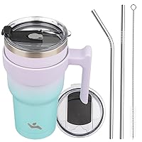 30oz Tumbler with Handle and 2 Straw 2 Lid, Insulated Water Bottle Stainless Steel Vacuum Cup Reusable Travel Mug, Oasis