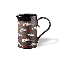 Handmade Stoneware Pitcher - Fishing Gift Idea, Unique Ceramic Jug with Hand Painted Fish, Durable Pottery, Microwave & Dishwasher Safe