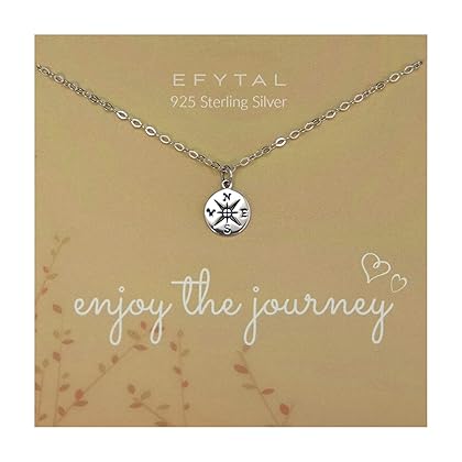 EFYTAL Graduation Gifts for Her 2022, Sterling Silver or Gold Plated Compass Necklace, High School or College Graduation Gifts for Her, Farewell Gifts for Coworkers, Inspirational Gifts for Women