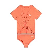 Reebok Girls' Tankini Set - 2 Piece UPF 50+ Short Sleeve Tankini Bikini Swimsuit - 2 Piece Bathing Suit for Girls (4-12)