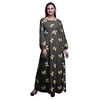Bimba Polyester Georgette Printed Women's Long Sleeve Maxi Dress Elastic Waist Casual Summer Maxi Dress