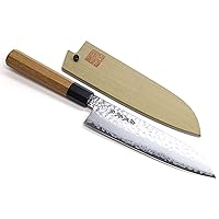 Yoshihiro VG-10 46 Layers Hammered Damascus Santoku Japanese Multipurpose Chef Knife (Ambrosia Handle)
