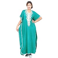 Moroccan Caftan Hand Made with Hand Embroidery Long Length Green